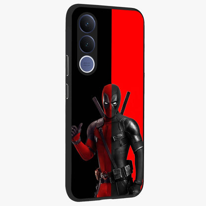 Red & Black Deadpool Theme Glass Case upright view showcasing energetic comic themed artwork with striking red and black design.