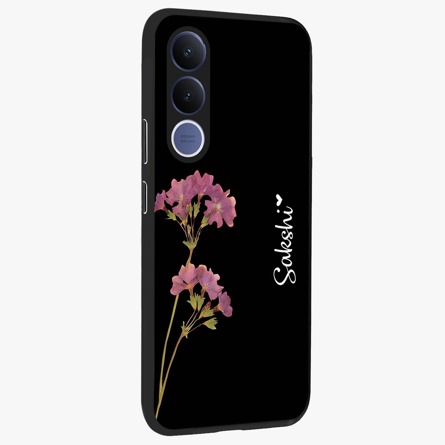 Riching Lavender Flower Custom Name Glass Case upright view showcasing elegant lavender floral artwork with personalized aesthetic.