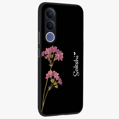 Riching Lavender Flower Custom Name Glass Case upright view showcasing elegant lavender floral artwork with personalized aesthetic.