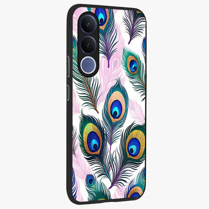 Royal Peacock Feathers Glass Case upright view showcasing elegant peacock feather artwork with decorative royal theme.