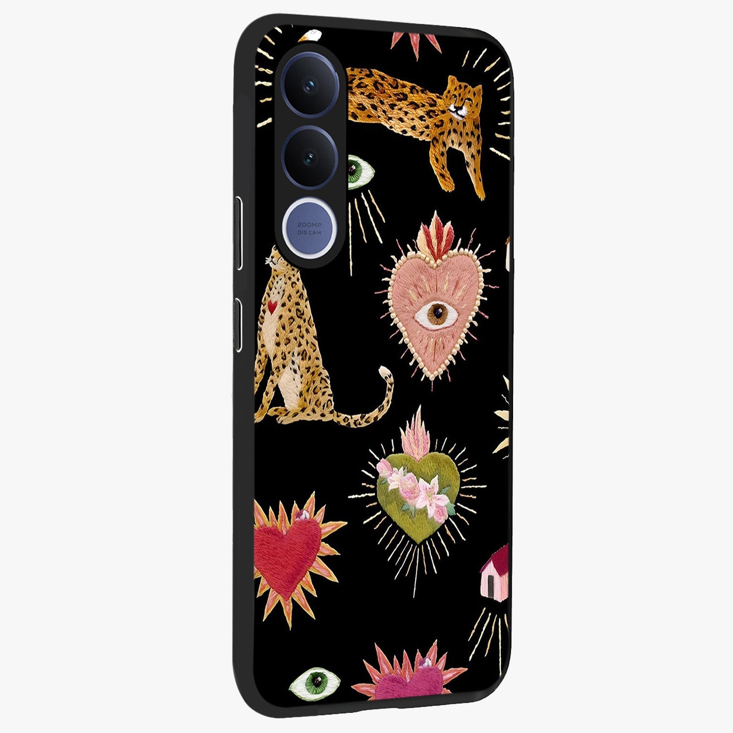 Sacred Jungle Heart Glass Case upright view showcasing vibrant jungle artwork with symbolic heart theme.