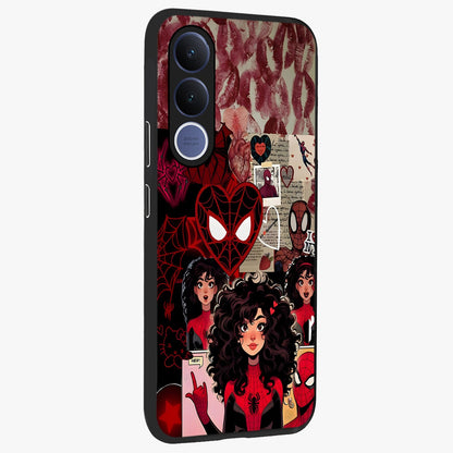 Spider Love Story Glass Case upright view showcasing charming superhero artwork with romantic comic theme.