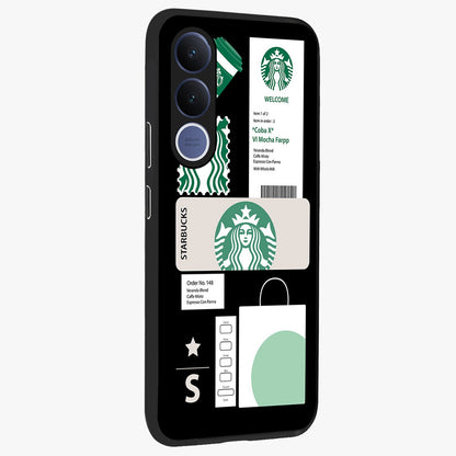 Starbucks Mocha Glass Case upright view showcasing trendy coffee inspired artwork with modern lifestyle theme.