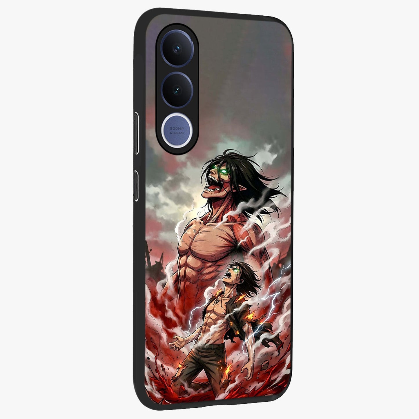 Titan Awakening Fury Glass Case upright view showcasing intense titan artwork with epic fantasy theme.