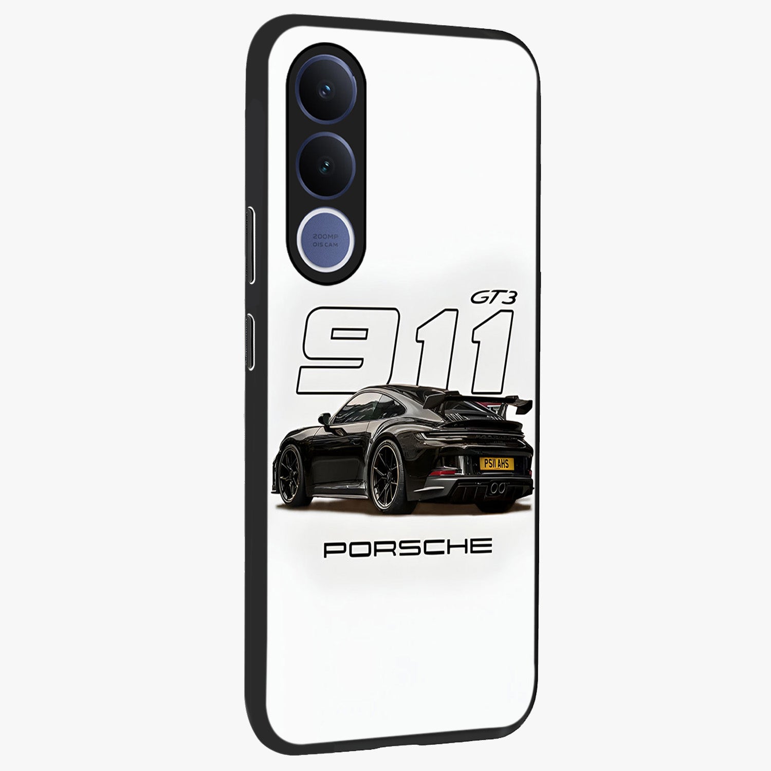 Turbo Legacy Icon Glass Case upright view showcasing bold racing inspired artwork with classic car theme.
