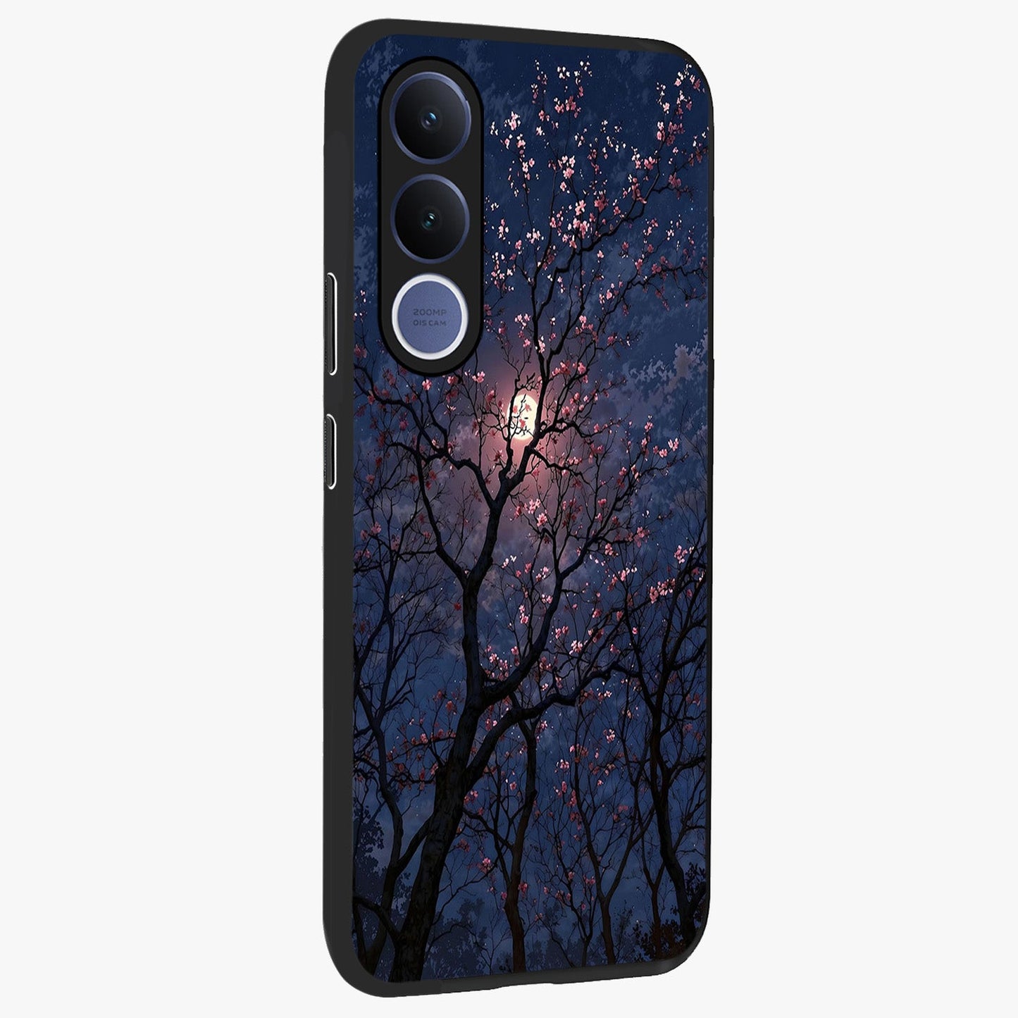 Twilight Sakura Serenade Glass Case upright view showcasing beautiful cherry blossom artwork with serene evening theme.