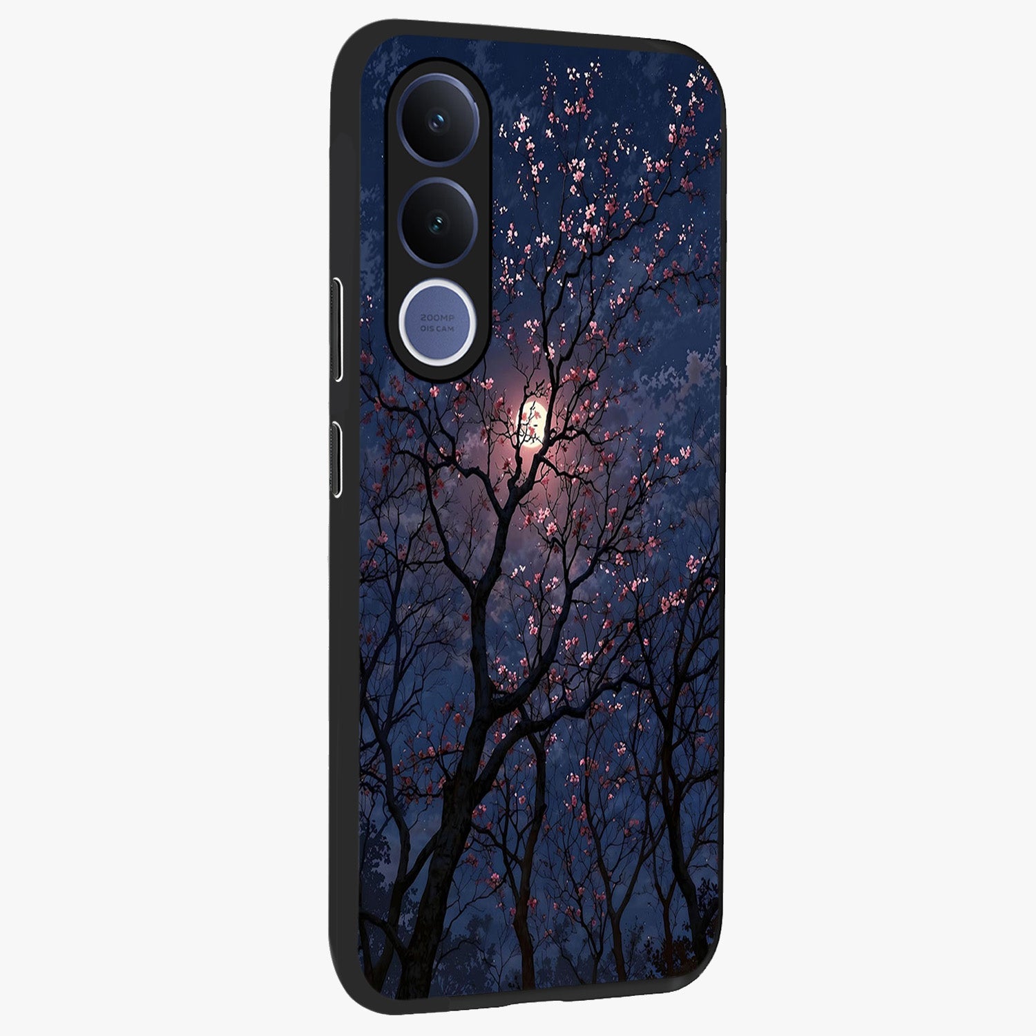 Twilight Sakura Serenade Glass Case upright view showcasing beautiful cherry blossom artwork with serene evening theme.