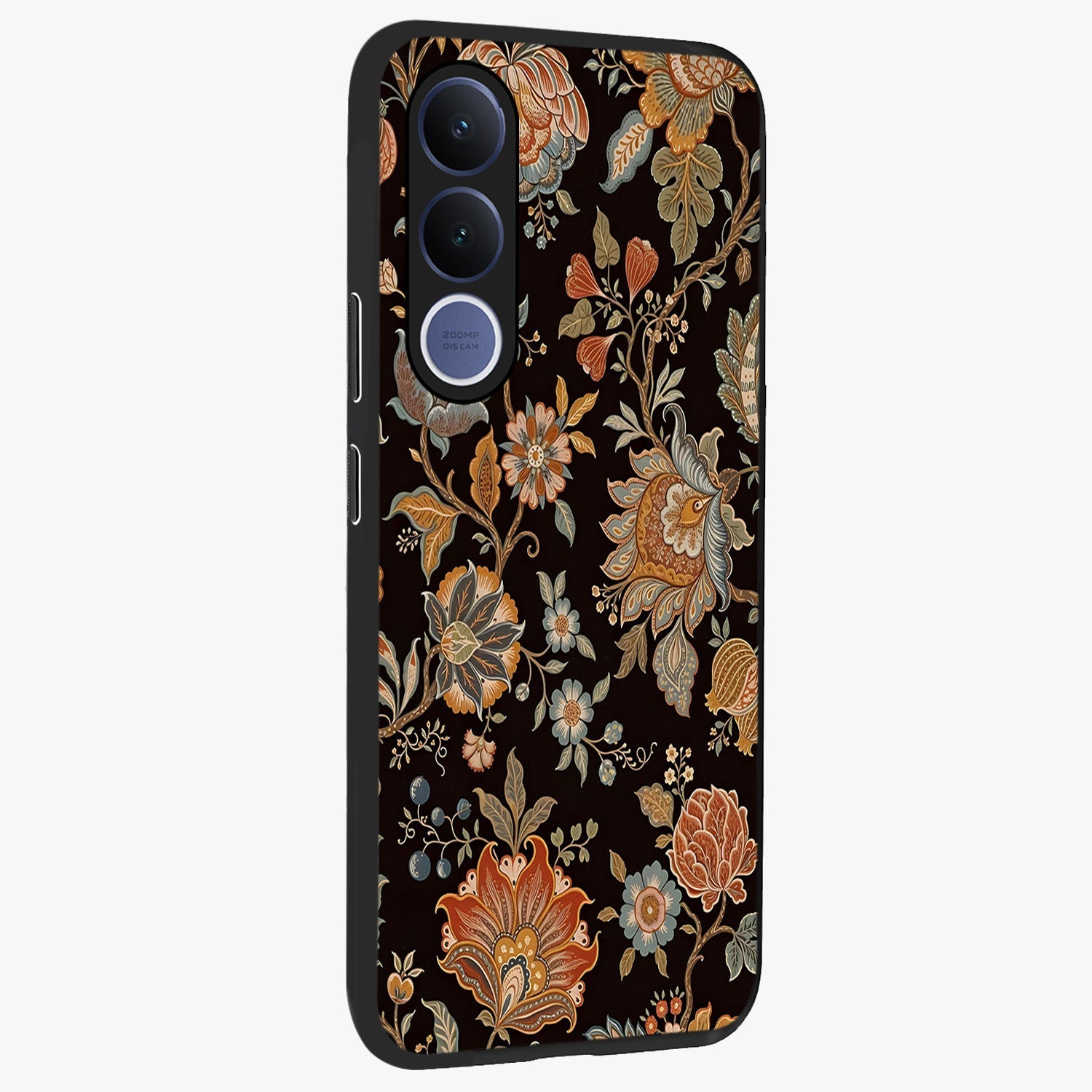 Vintage Floral Dream Glass Case upright view showcasing delicate floral artwork with timeless vintage theme.