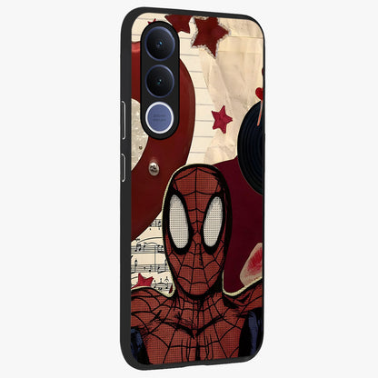 Web Warrior Vibes Glass Case upright view showcasing energetic superhero artwork with bold action theme.
