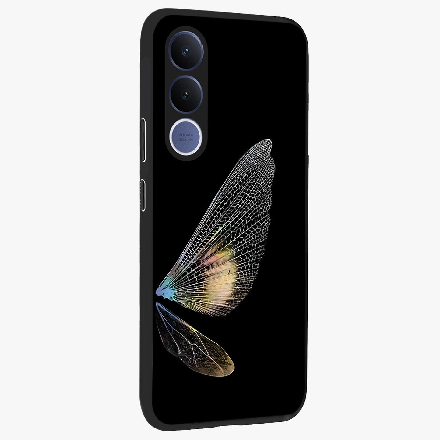 Whispers Of Wings Glass Case upright view showcasing elegant wing artwork with light airy theme.