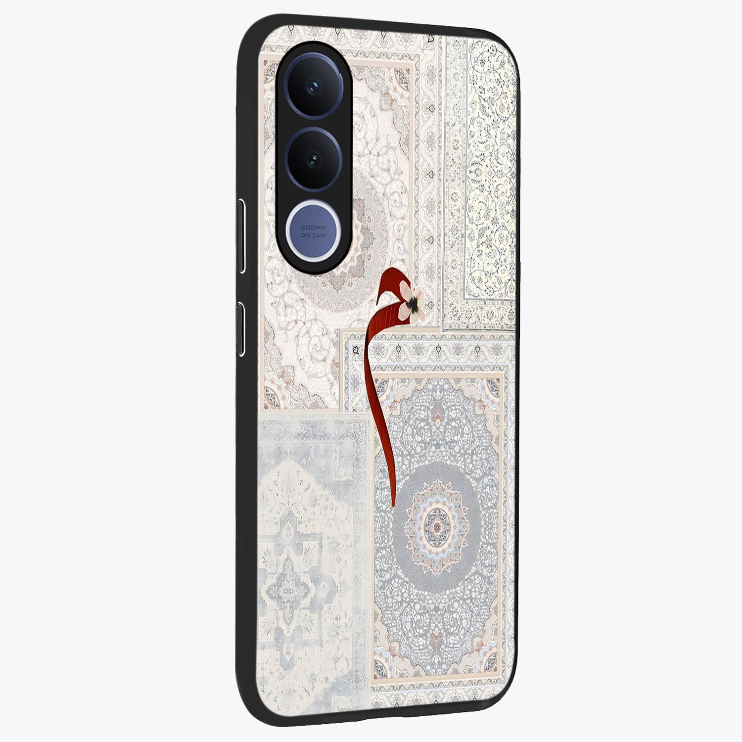 White Aesthetic Bow Glass Case upright view showcasing delicate ribbon bow artwork with cute minimalist theme.