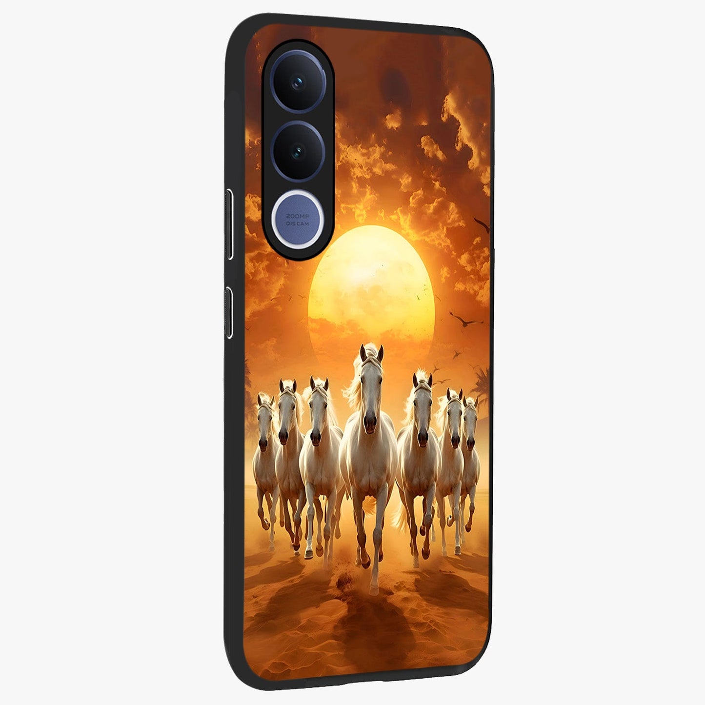 Wild Sunset Majesty Glass Case upright view showcasing dramatic sunset artwork with bold nature theme.