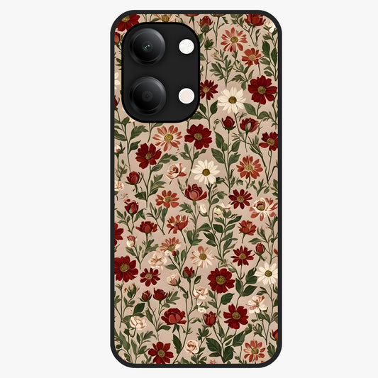 Biege Flower With Leaf Glass Case showing flat back view with soft beige floral artwork and glossy glass finish.