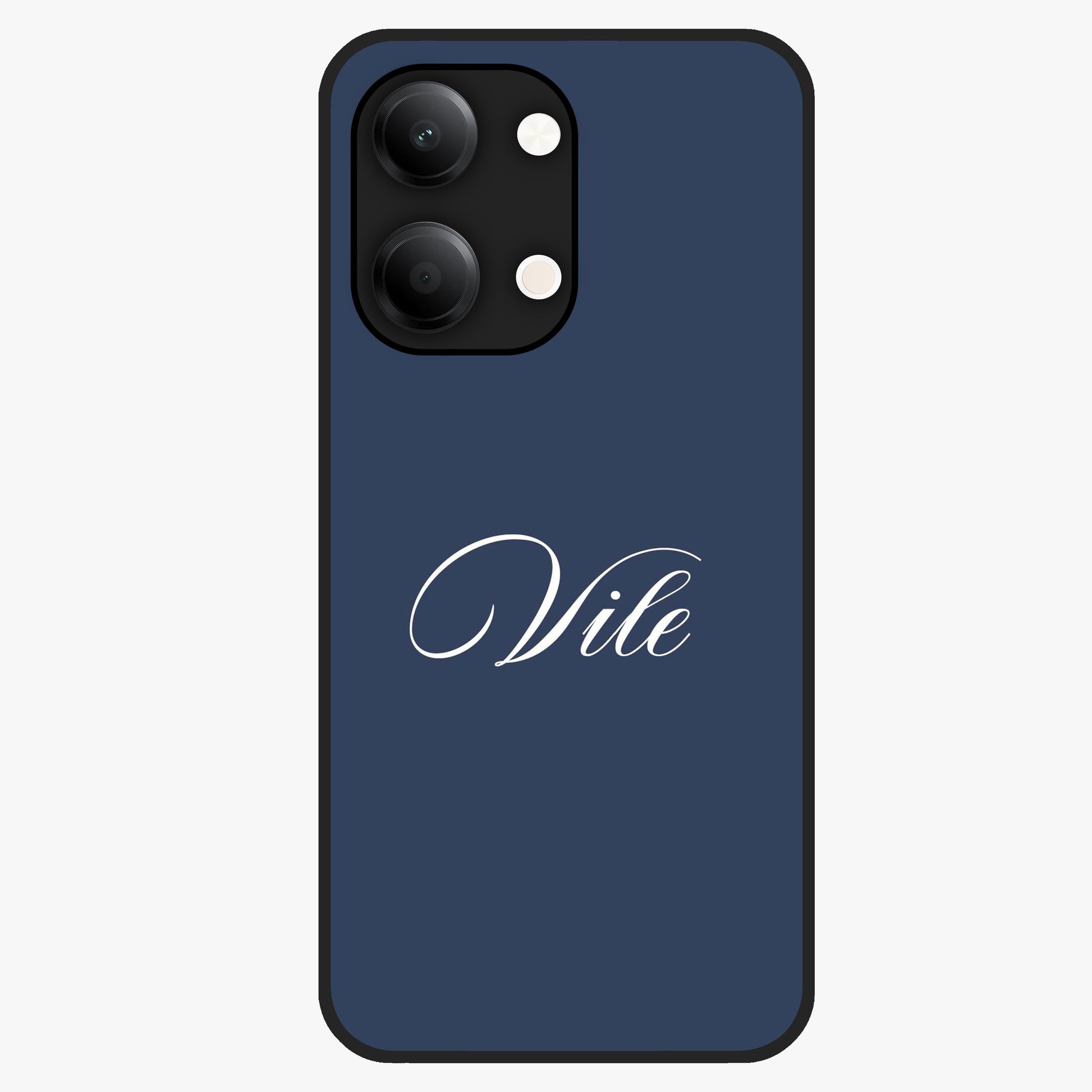 Blue Background Personalized Custom Name Glass Case showing flat back view with minimal blue background and custom name design.