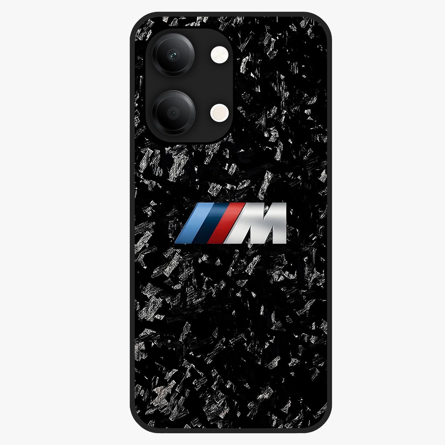 Carbon Speed Mark Glass Case showing flat back view with sporty carbon pattern artwork and glossy glass finish.