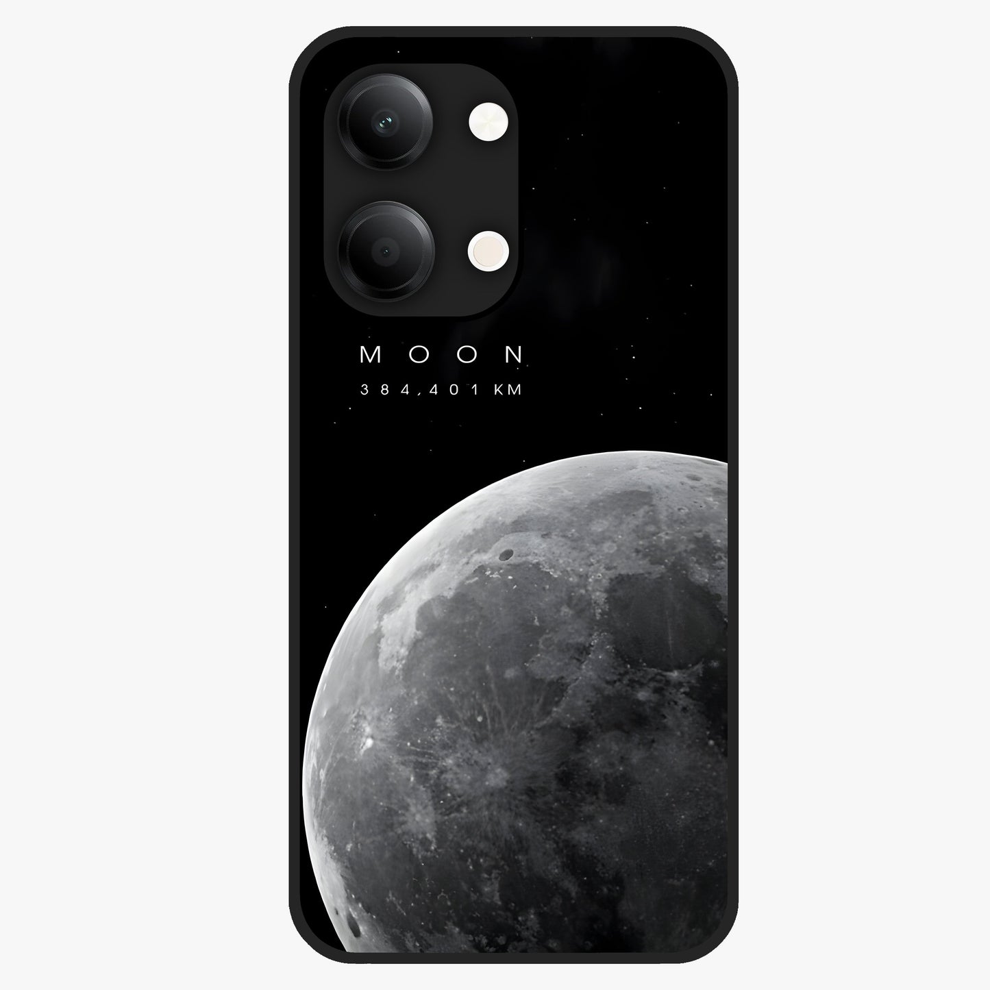 Cosmic Moon Glow Glass Case showing flat back view with glowing moon artwork and glossy glass finish.