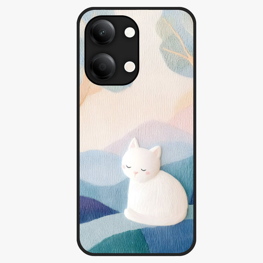Cotton Dream Cat Glass Case showing flat back view with soft dreamy cat artwork and glossy glass finish.
