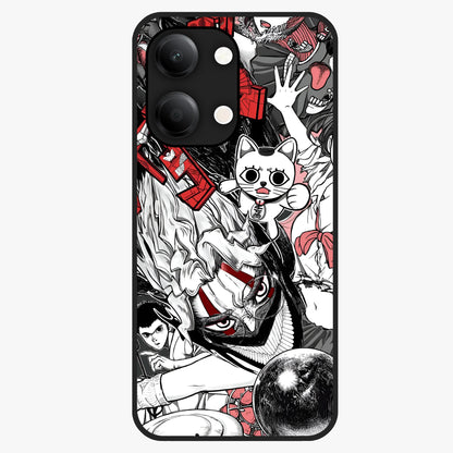 Crimson Chaos Panel Glass Case showing flat back view with bold crimson abstract artwork and glossy glass finish.