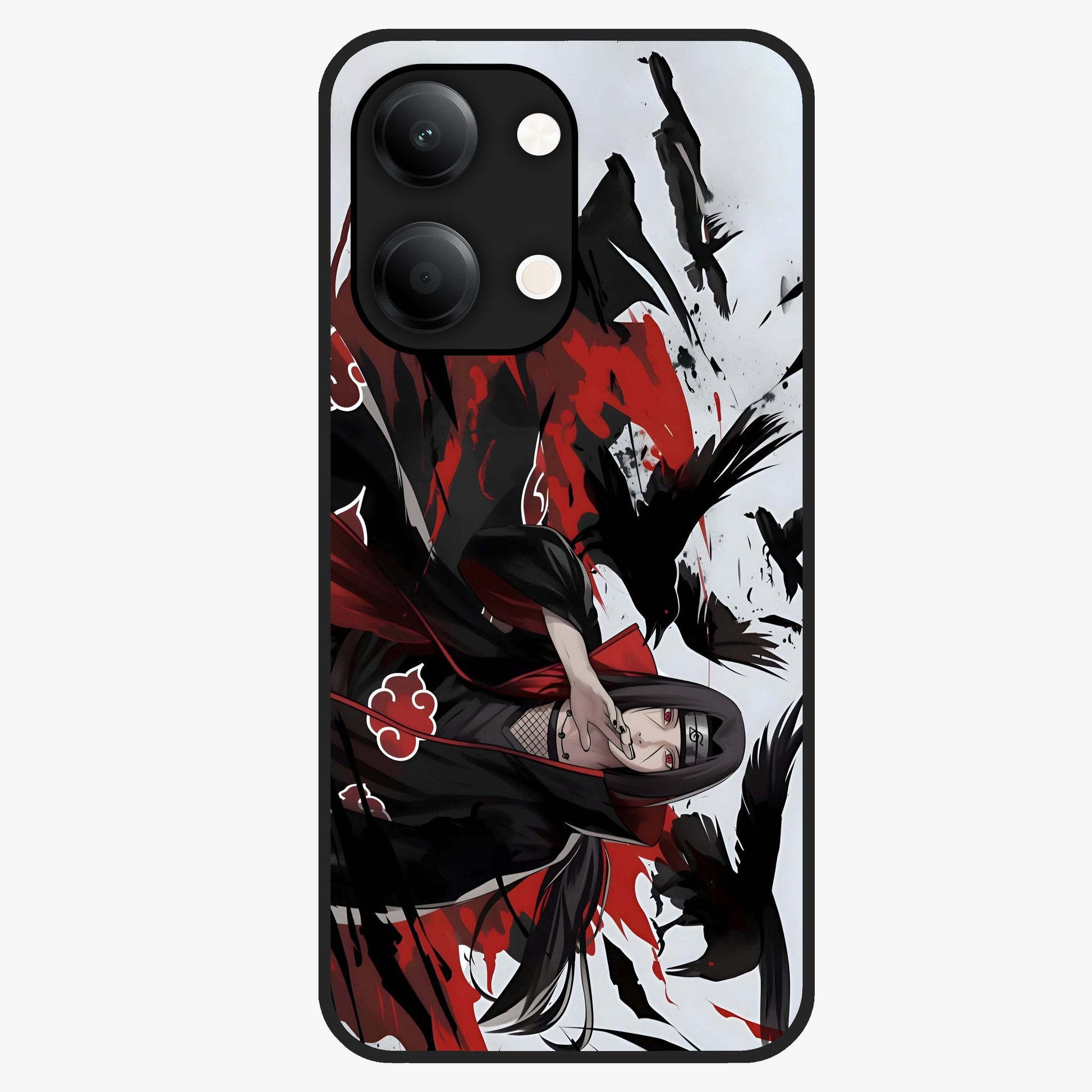Crimson Crow Illusion Glass Case showing flat back view with artistic crow illusion artwork and glossy glass finish.