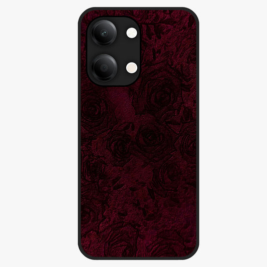 Crimson Fade Flow Glass Case showing flat back view with flowing crimson gradient artwork and glossy glass finish.