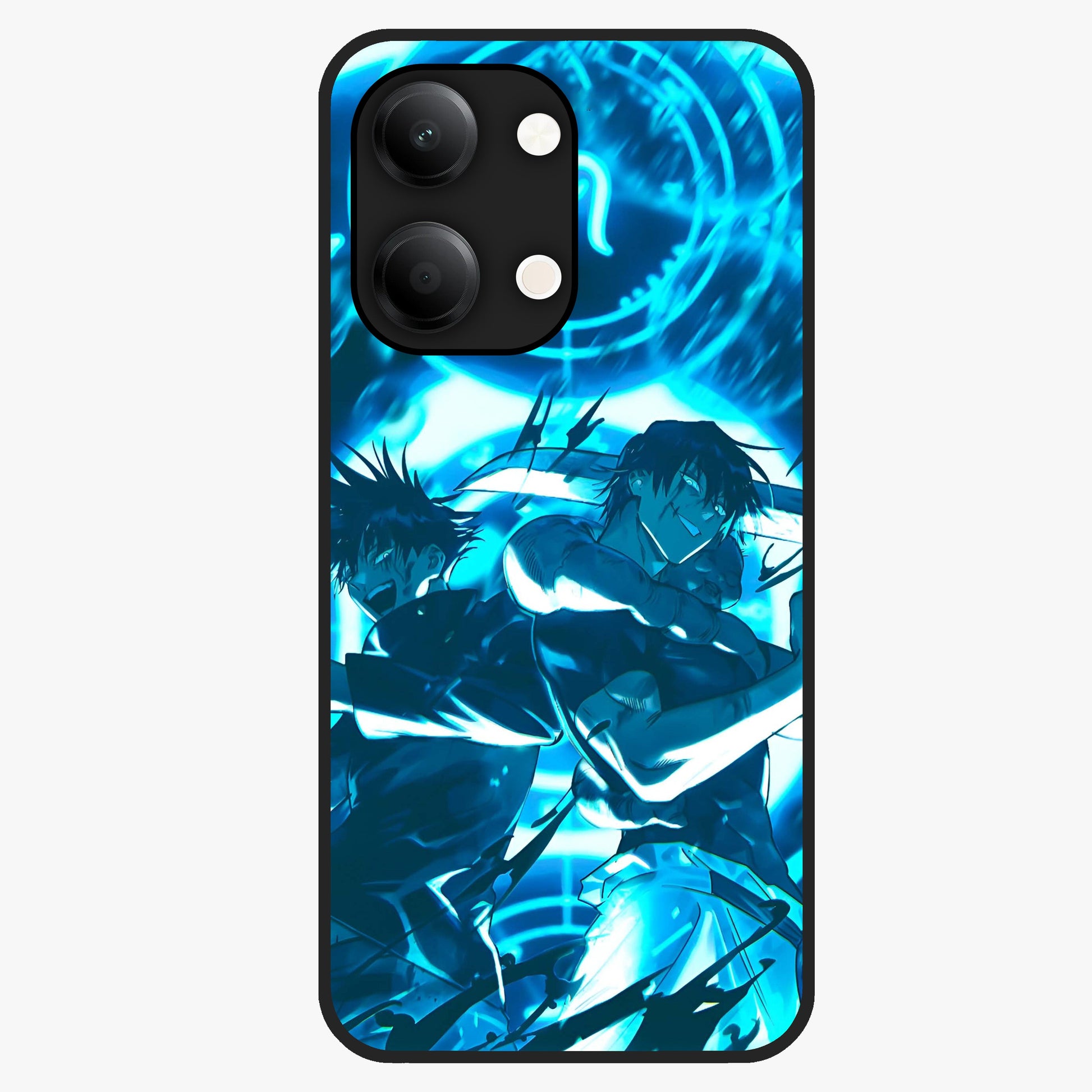 Cursed Energy Clash Glass Case showing flat back view with intense cursed energy artwork and glossy glass finish.