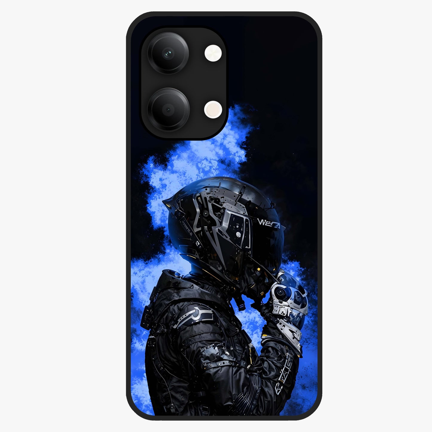 Cyber Sentinel Protocol Glass Case showing flat back view with futuristic cyber themed artwork and glossy glass finish.