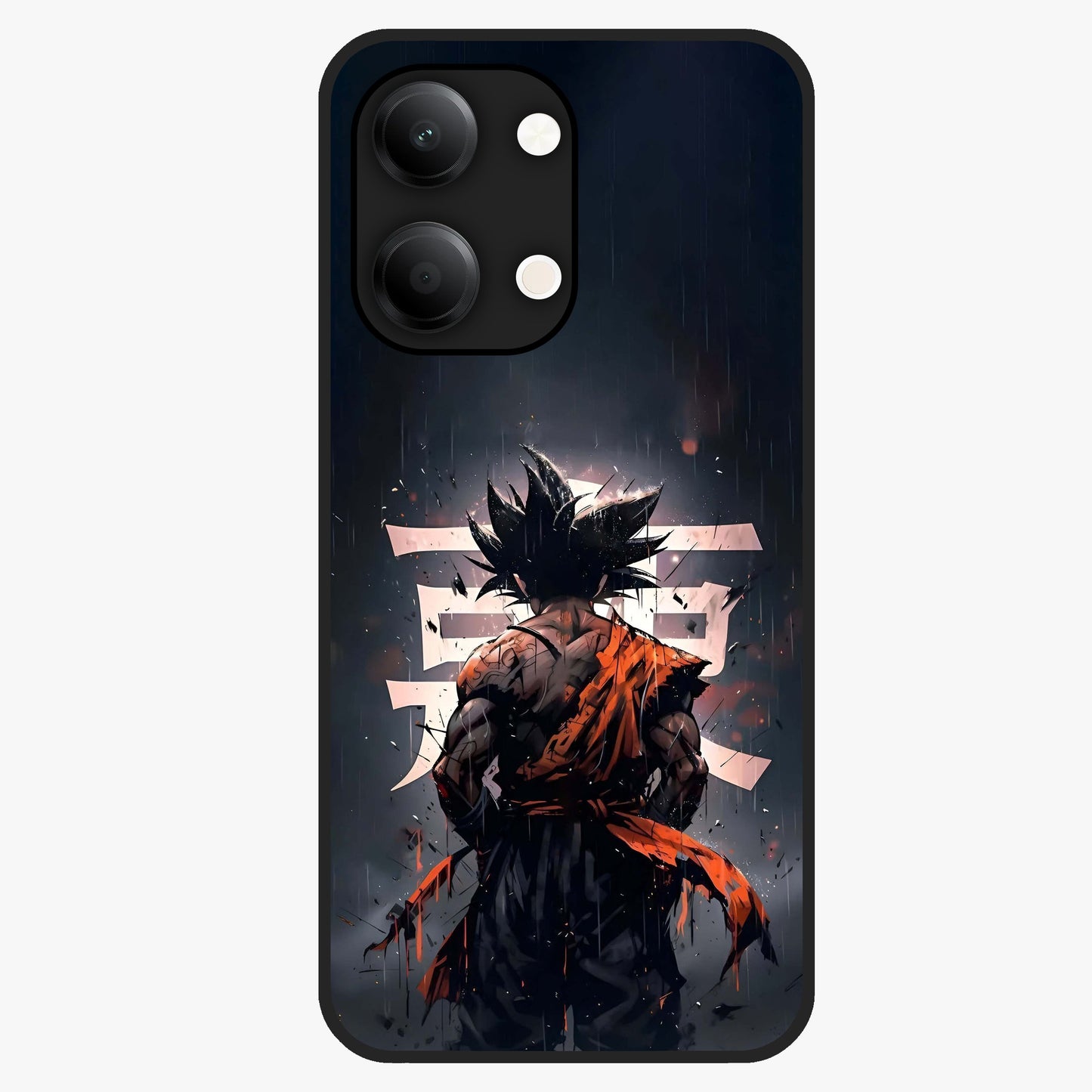 Dark Warrior In Rain Glass Case showing flat back view with warrior artwork in rainy atmosphere and glossy glass finish.