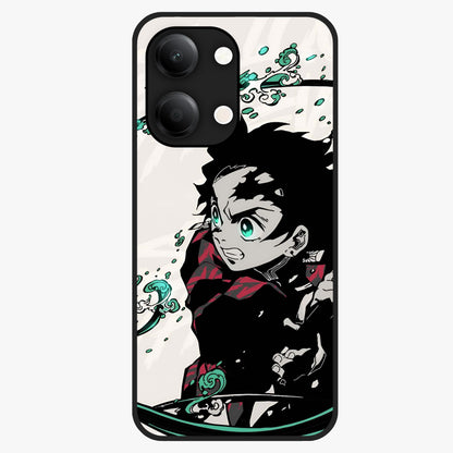 Demon Slayer Glass Case showing flat back view with bold anime inspired artwork and glossy glass finish.