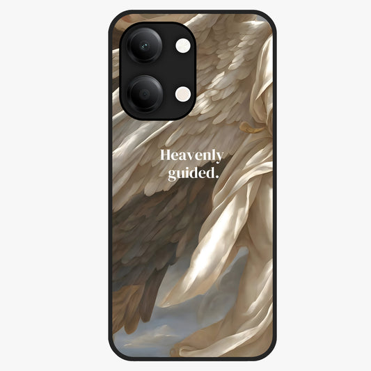 Divine Winged Grace Glass Case showing flat back view with elegant wing inspired artwork and glossy glass finish.