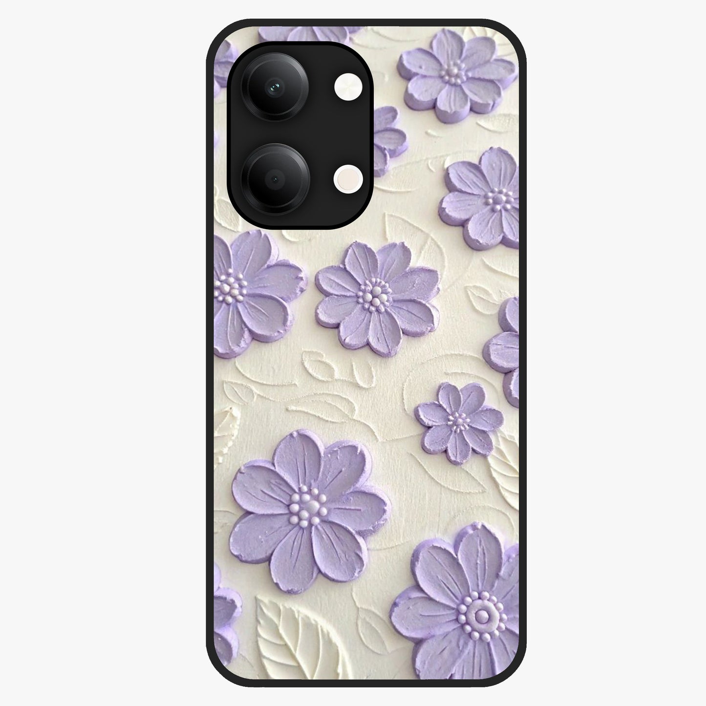 Floral Wall Art With Purple Flowers Glass Case showing flat back view with purple flower artwork and glossy glass finish.