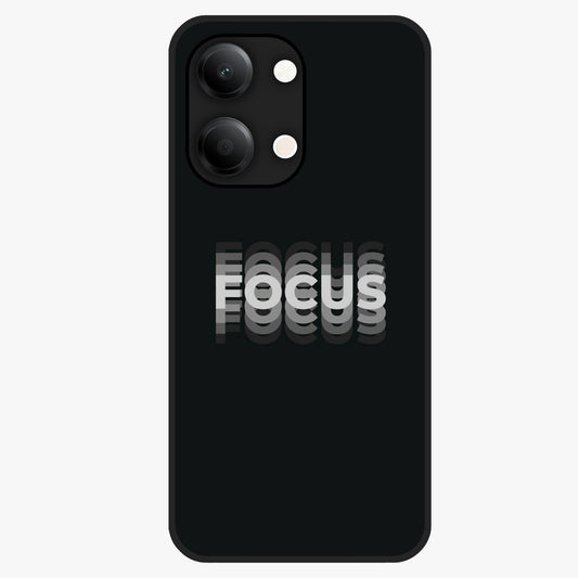 Focus Mode On Glass Case showing flat back view with bold motivational typography design and glossy glass finish.