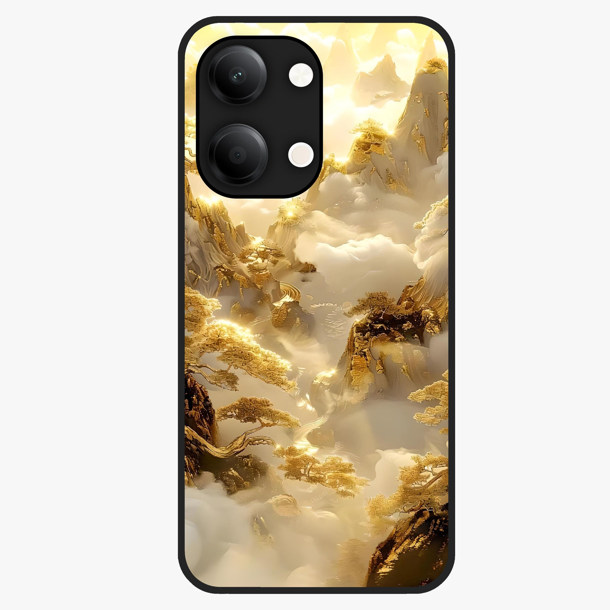 Gates Of Illumination Glass Case showing flat back view with mystical illuminated gate artwork and glossy glass finish.