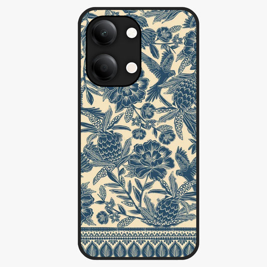 Heirloom Wild Bloom Glass Case showing flat back view with vintage inspired wild flower artwork and glossy glass finish.