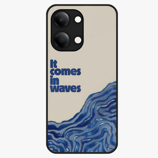 It Comes In Waves Quote Glass Case showing flat back view with inspirational wave themed quote artwork and glossy glass finish.