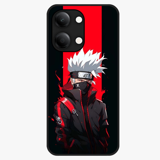 Kakashi Scarlet Shadow Glass Case showing flat back view with powerful anime ninja artwork and glossy glass finish.