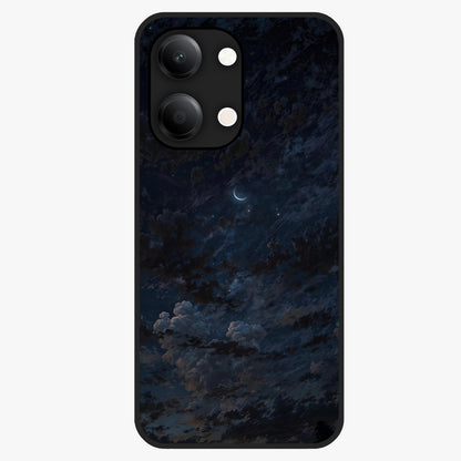 Lunar Veil Silence Glass Case showing flat back view with mystical moon veil artwork and glossy glass finish.