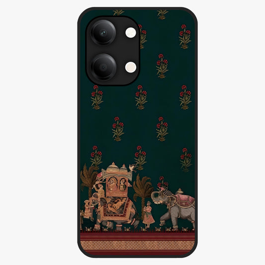 Macmerise Glass Case showing flat back view with stylish modern artwork and glossy glass finish.