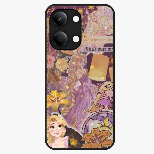 Magical Tangled Dream Glass Case showing flat back view with dreamy tangled artwork and glossy glass finish.