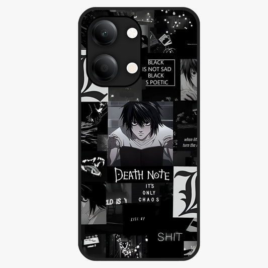 Midnight Chaos Mind Glass Case showing flat back view with abstract dark themed artwork and glossy glass finish.
