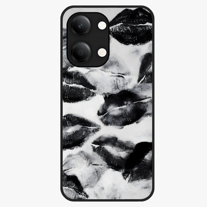 Midnight Kiss Marks Glass Case showing flat back view with lipstick kiss mark artwork and glossy glass finish.