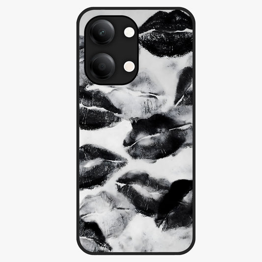 Midnight Kiss Marks Glass Case showing flat back view with lipstick kiss mark artwork and glossy glass finish.