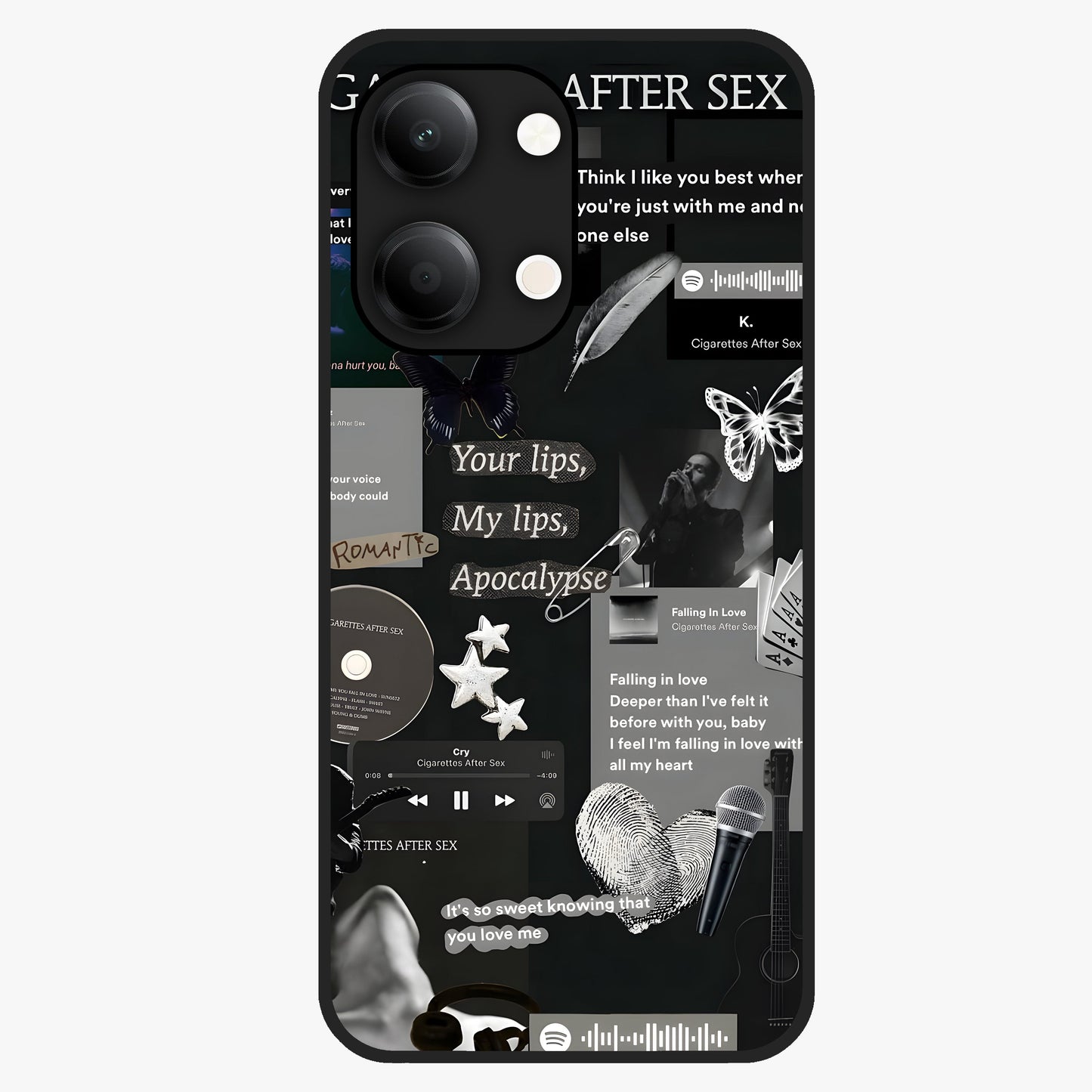 Midnight Love Echo Glass Case showing flat back view with romantic midnight themed artwork and glossy glass finish.