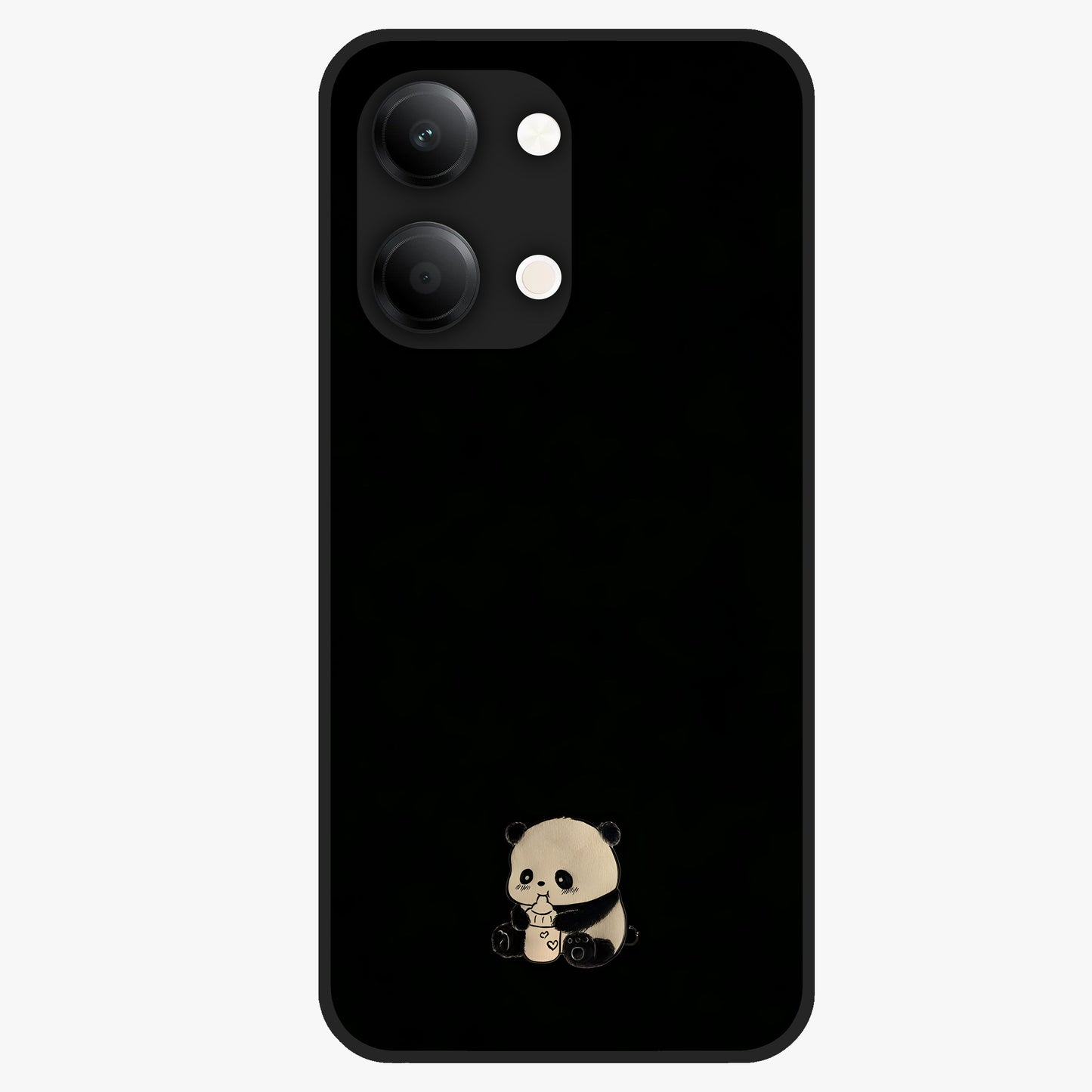 Midnight Panda Love Glass Case showing flat back view with cute panda themed artwork and glossy glass finish.