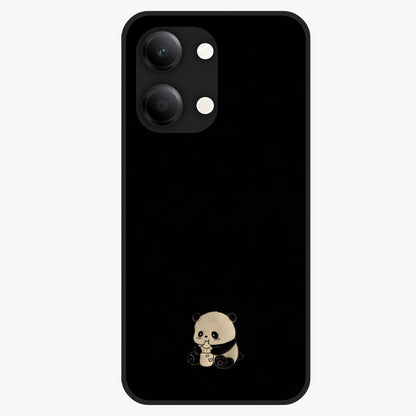 Midnight Panda Love Glass Case showing flat back view with cute panda themed artwork and glossy glass finish.