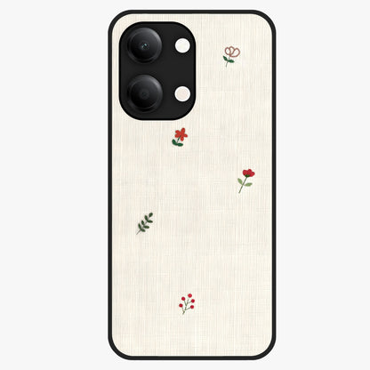 Minimal Petal Whispers Glass Case showing flat back view with soft minimal floral artwork and glossy glass finish.