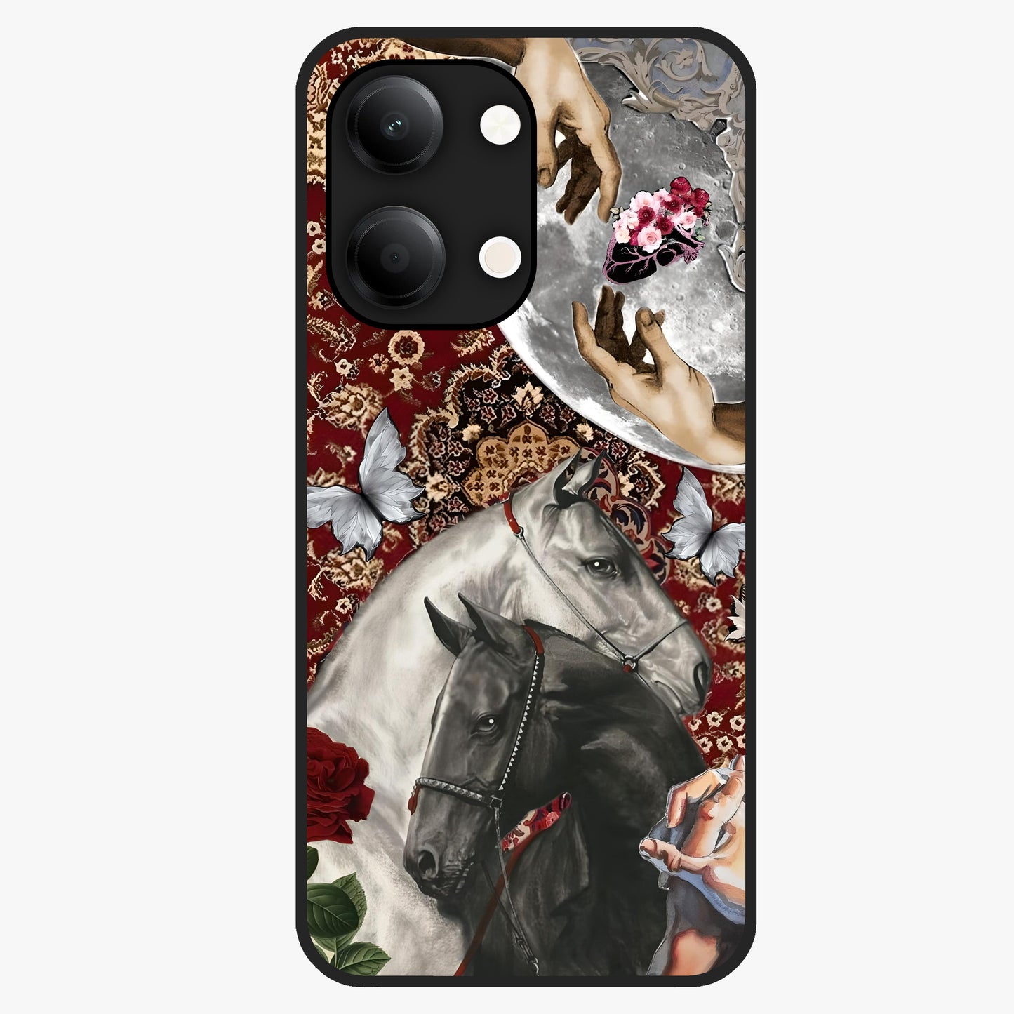 Moonlit Royal Stallion Glass Case showing flat back view with majestic horse under moonlight artwork and glossy glass finish.
