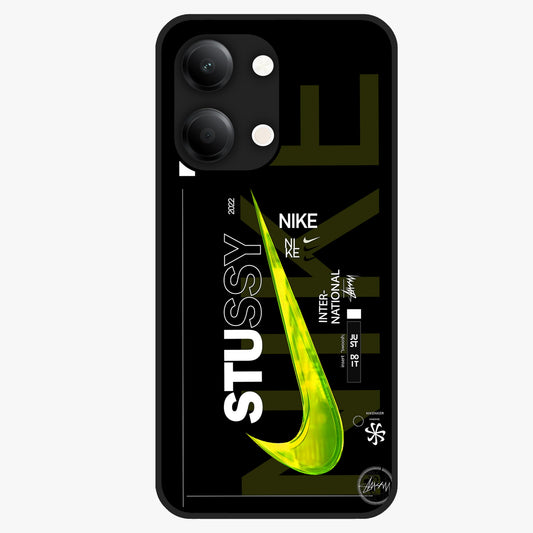 Neon Street Edition Glass Case showing flat back view with neon street style artwork and glossy glass finish.