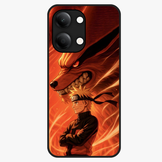 Nine Tails Legacy Glass Case showing flat back view with powerful nine-tailed fox inspired artwork and glossy glass finish.