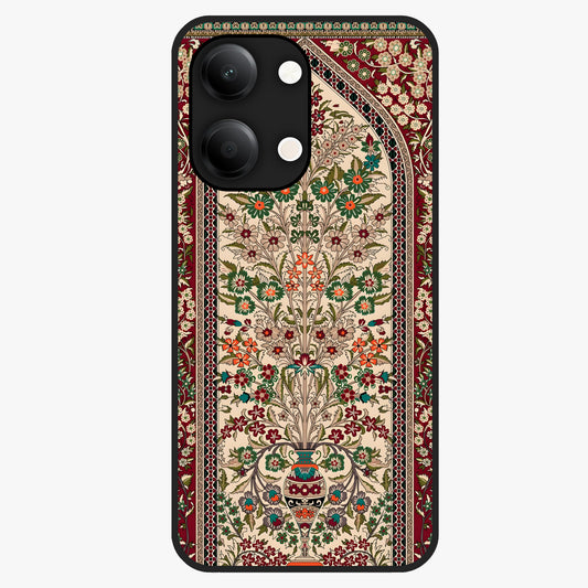Persian Inspired Glass Case showing flat back view with ornate Persian style pattern artwork and glossy glass finish.