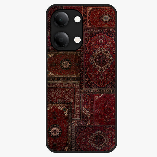 Persian Velvet Tale Glass Case showing flat back view with luxurious Persian velvet pattern artwork and glossy glass finish.